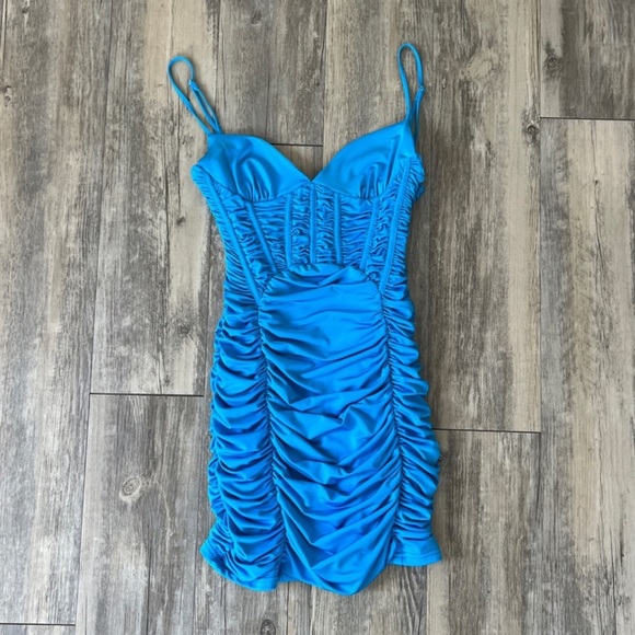 white christmas dresses Zara Blue Corset Stitch Mini Dress Size Small – Ernest Grace main image 0
